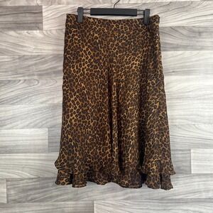 George Flowy Skirt Womens Sz 6 Brown Animal Leopard Print‎ Ruffled Side Zip Y2K